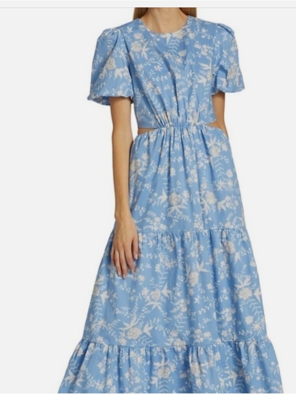 Wayf Light Blue Floral Cutout Tiered Maxi Dress